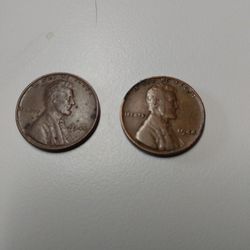 Two 1944 Wheat Pennies Good Shape