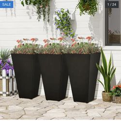 Outsunny 28" Tall Plastic Flower Pot, Set of 3, Large Outdoor & Indoor Plastic Garden Planters New In Box