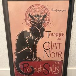 Chat Noir Cabaret Troupe Black Cat Wall Art Poster, Framed