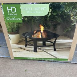 steel fire pit 30” round by hd design outdoor brand new in box 