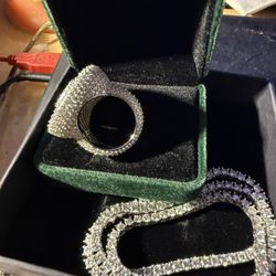 Lab Diamond Moissanite Ring With 4MM Tennis Chain 