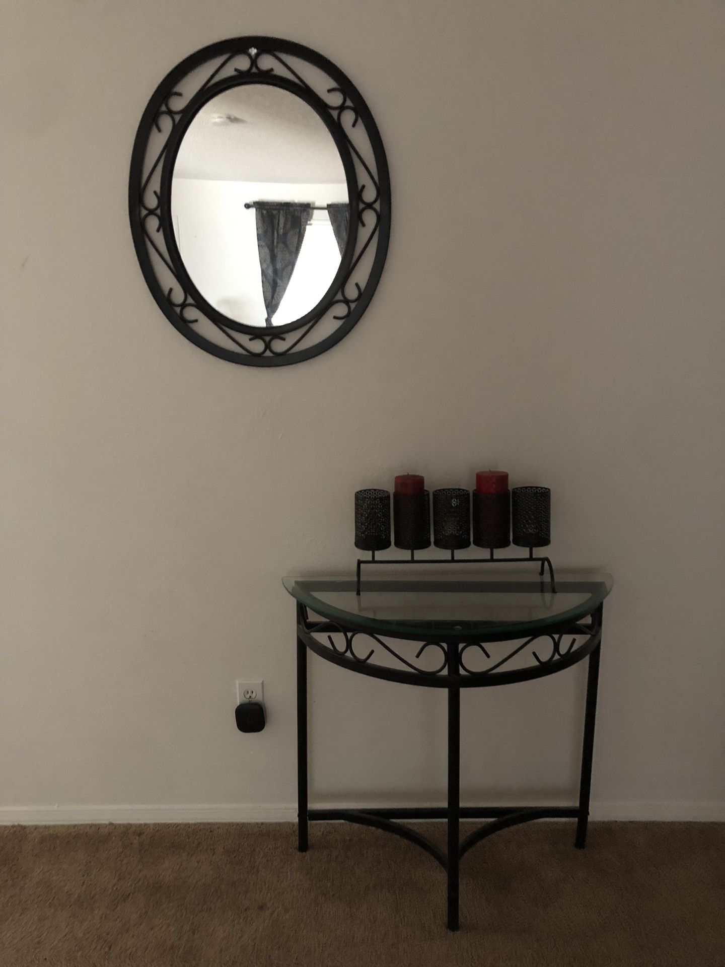 Hallway Mirror And Glass Table With Candle Holder