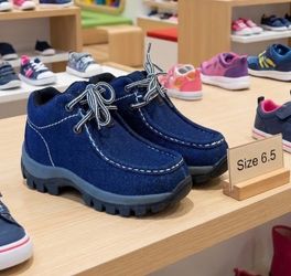 Redhawk Kids Navy Denim Moc Toe Lace-Up Boots Size 6.5