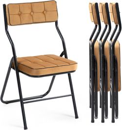 HOMEFUN Padded Folding Chairs 4 Pack - Foldable Dining Chair with Cushion, Portable and Assembled