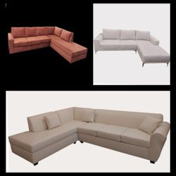 BRAND NEW 7X9FT AND 9X5.5FT SECTIONAL CHAISE SOFA,  Off WHITE LEATHER, CUSTOM MADE AVAILABLE 
