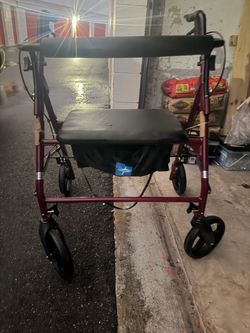Medline Rolling Walker, Folding Rollator with Seat and 8 inch Wheels, Heavy Duty, Burgundy, 500-lb Weight Capacity, Steel