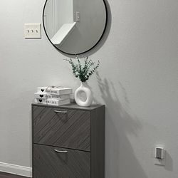 Grey shoe storage and mirror