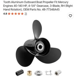 Outboard Propeller, Upgrade OEM 15 Spline Tooth Aluminum Outboard Boat Propeller Fit Mercury Engines 40-140 HP, 4-1/4" Gearcase, 3-Blade, RH (Right Ha