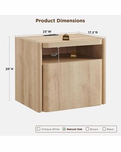 JXQTLINGMU 23'' Modern Nightstand with Charging Station, Large End Table with Storage Cabinet, Side Table, Wooden Bedside Table for Bedroom, Living Ro
