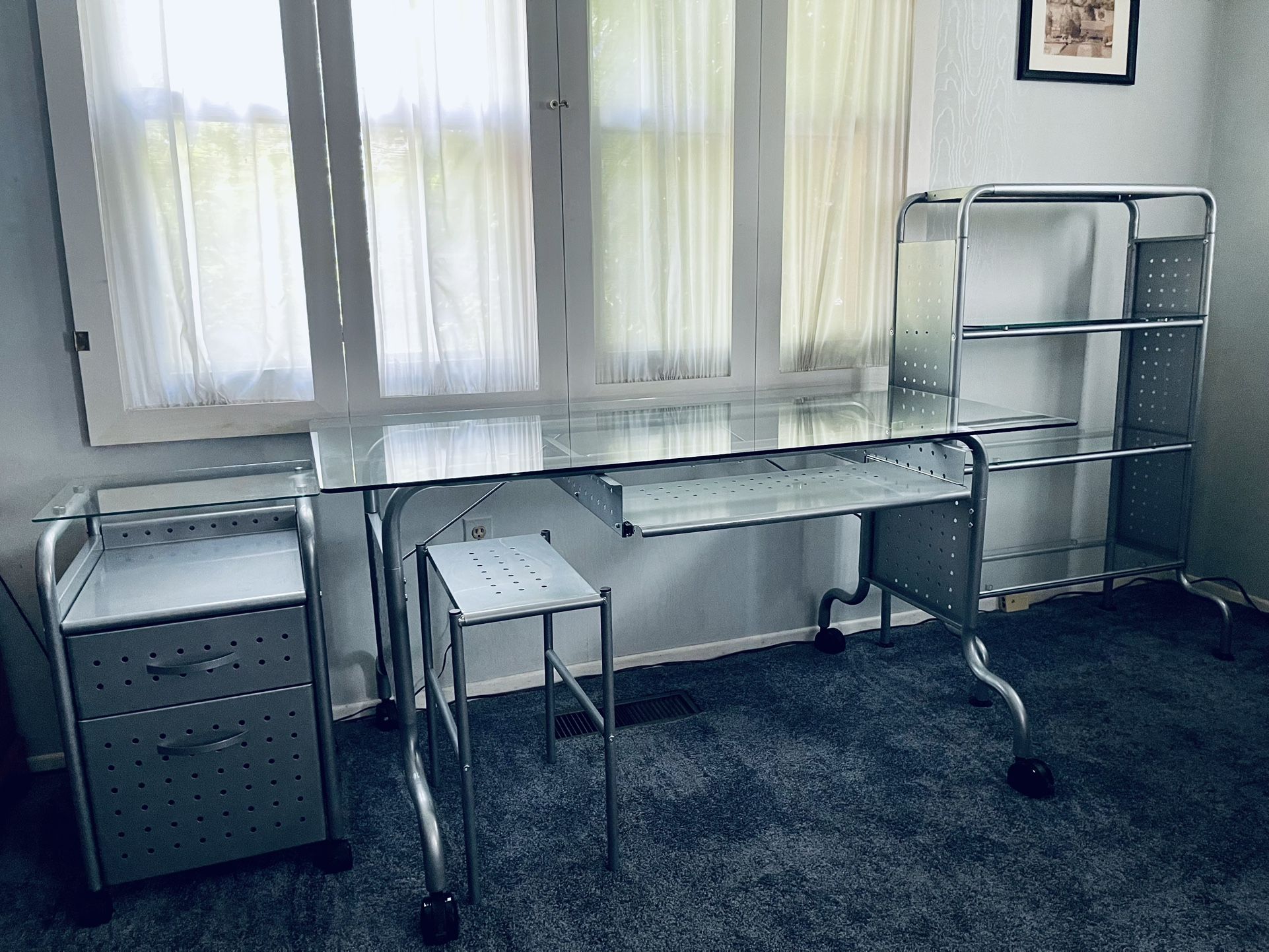 Modular 4-Piece Glass & Metal Office Workstation