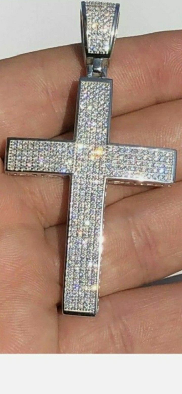 Real 925 Silver Large Iced Cross Pendant 2.5CT MOISSANITE Passes Diamond Tester