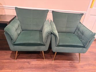 Pair of Teal Velvet Accent Chairs with Gold Legs