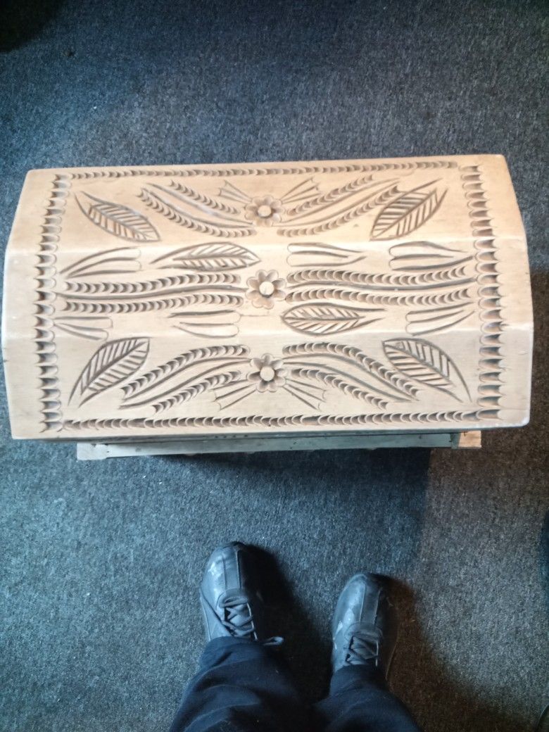 Large Hand Carved Wooden Box On Stand
