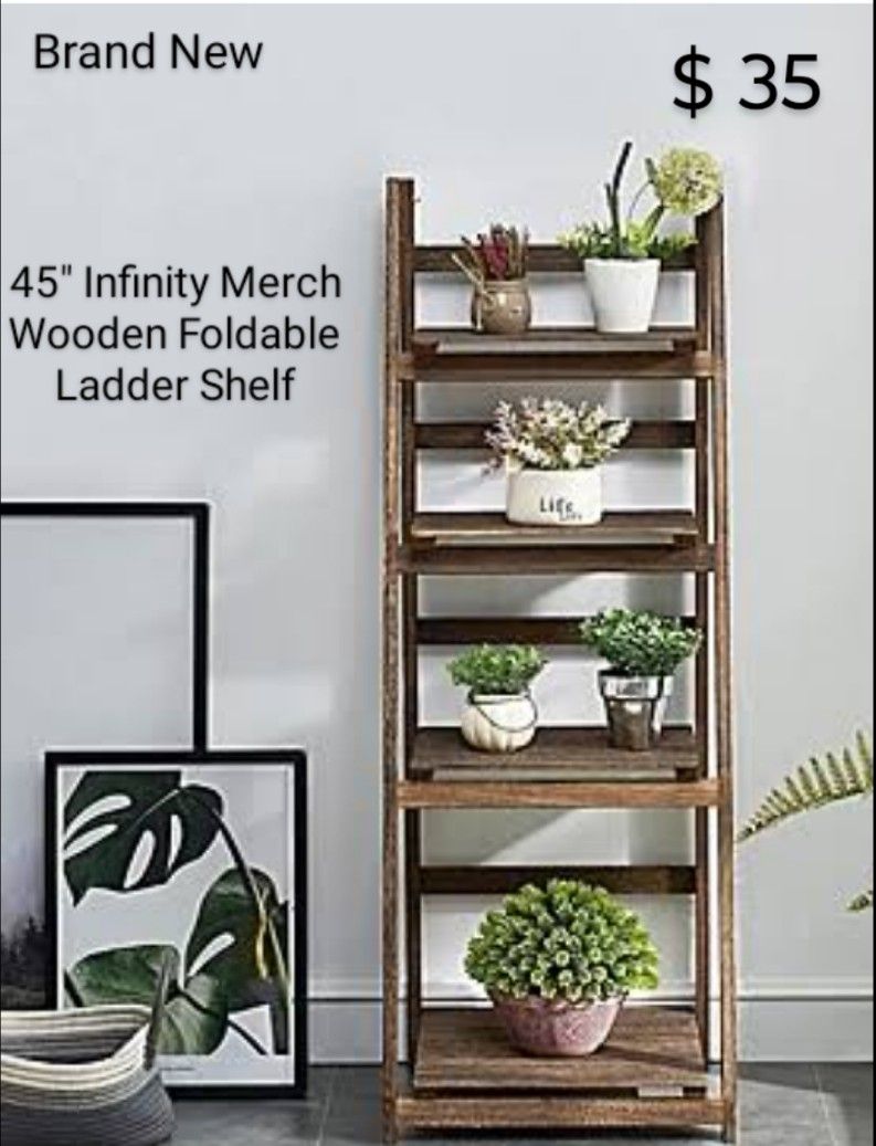 Brand New 45" Wooden Foldable Ladder Shelf