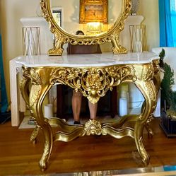 Gilded Console Table With Marble Top
