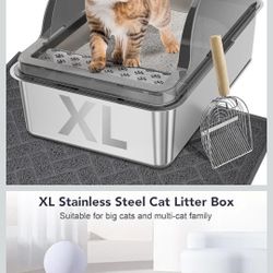 UPSKY Stainless Steel Cat Litter Box with Lid, XL Large Metal Litter Box for Large Breeds, Enclosed Kitty Litter Pan with High Sides, Leak-Proof & Non