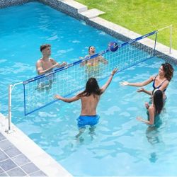 Base Free Pool Volleyball Net Set - Deck Mounted for Inground Pools - Adjustable Heavy Duty Net with Rustproof Poles & Tear-Resistant Design