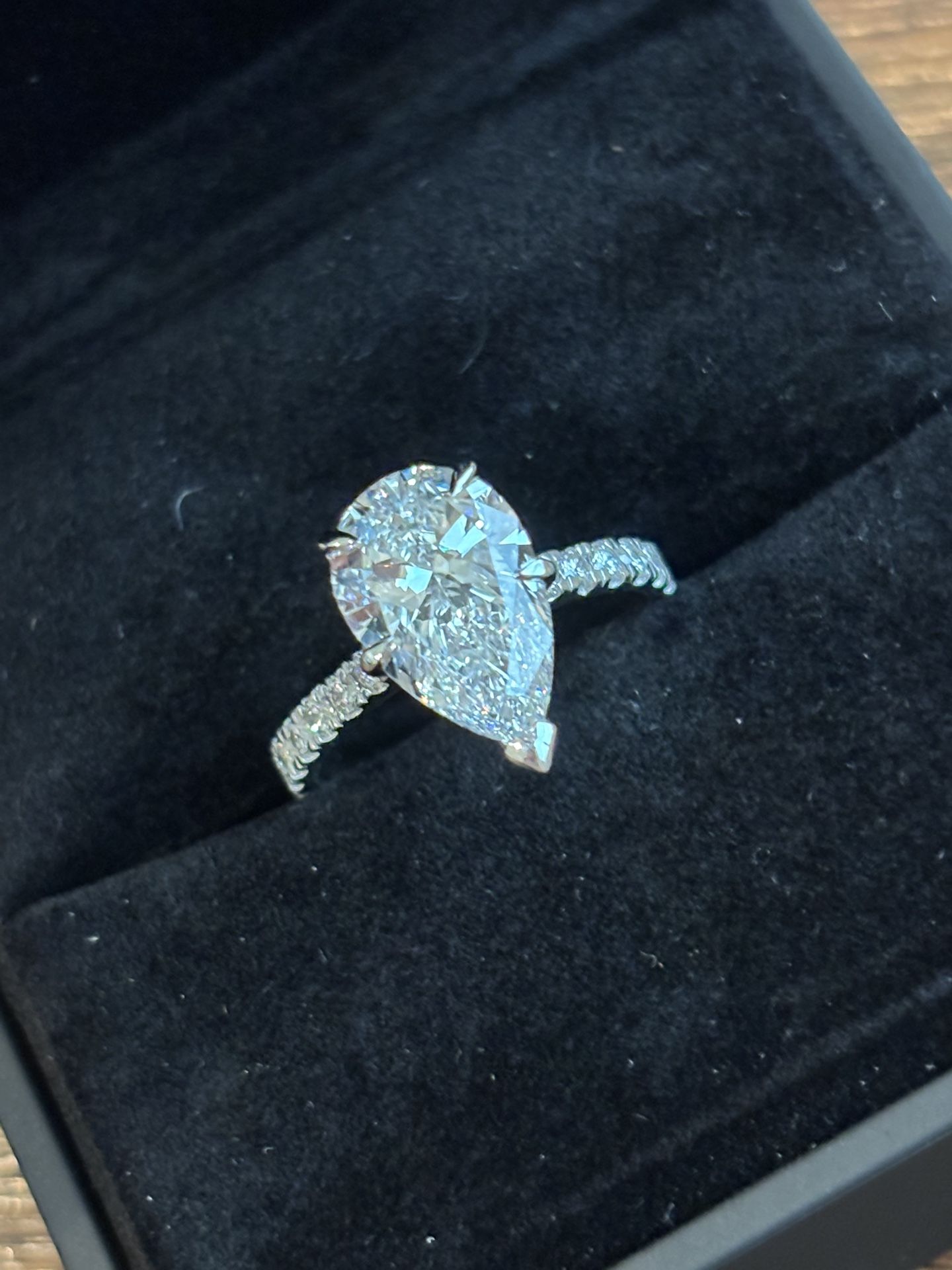 New 3.00 Carat Pear Lab Diamond Ring 14k White Gold Certified E VS1
