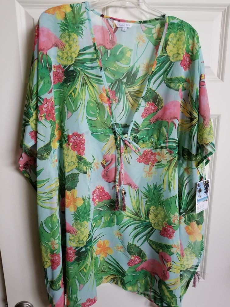 NEW! Violet Sky Women's Large Tropical Shirt Top
