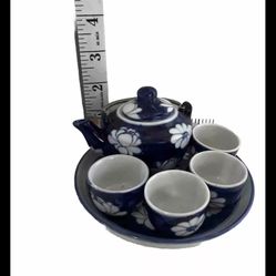 PhoMex Blue Teapot Miniature Tea Set Saki Set of 6 Pieces Vietnam blue white