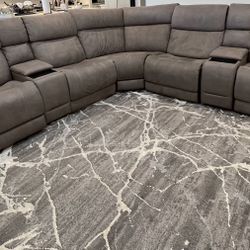 Newberry Fabric Power Reclining Sectional with Power Headrest & Power Lumbar 7Set Piece