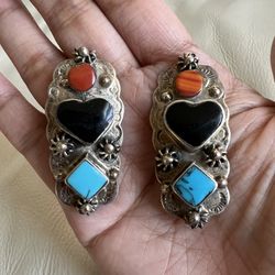 Vintage Mexico 925 Silver and Turquoise Clip Earrings RARE!