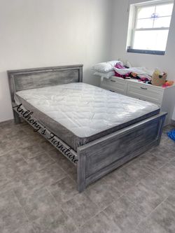 New Grey Queen Bed And Mattress