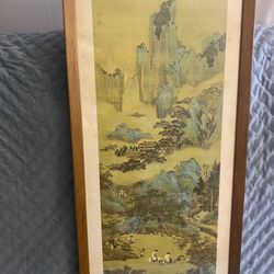 Qiu Ying Chinese Village and Jade Cave Framed Art Wood
