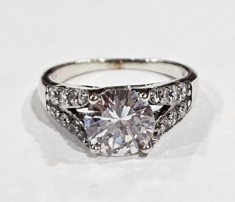 White Topaz Round Solitaire Ring Size 6.5