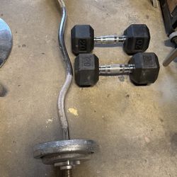 juego de mancuernas y Barra de rizo de acero 