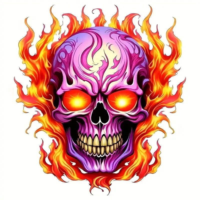 Skull in Flames Motorcycle Bike MX Rock Metal Sticker Decal