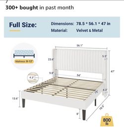 Allewie Full Size Velvet Bed Frame/Vertical Channel Tufted Wingback Headboard/Upholstered Platform Bed/Strong Wooden Slats/No Box Spring Needed/Easy A
