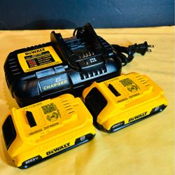 Genuine DeWalt 6.0 Amps Super Fast Charger, Two (2) Newer 2.0 AH Lithium Made in 2025