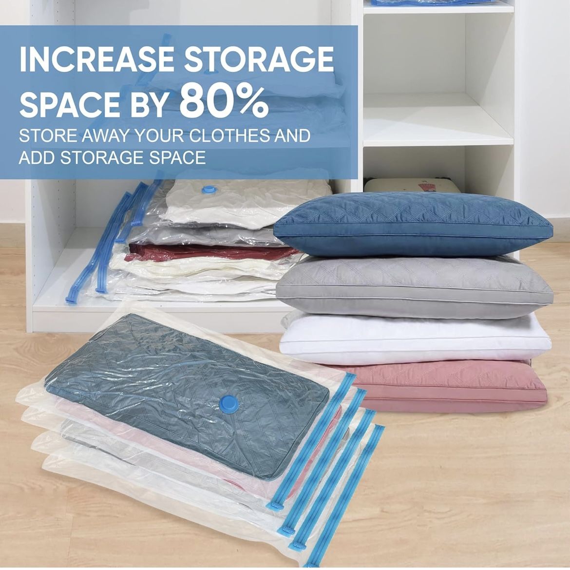 Vacuum Storage Bags with Pump, Space Saver Vacuum Storage Bags, Vacuum Seal Bags for Clothing, Comfoters, Pillows, Blanket, Bedding