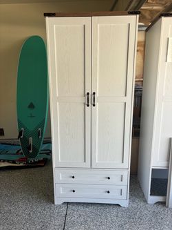 White Wood Wardrobe Armoire with Drawers