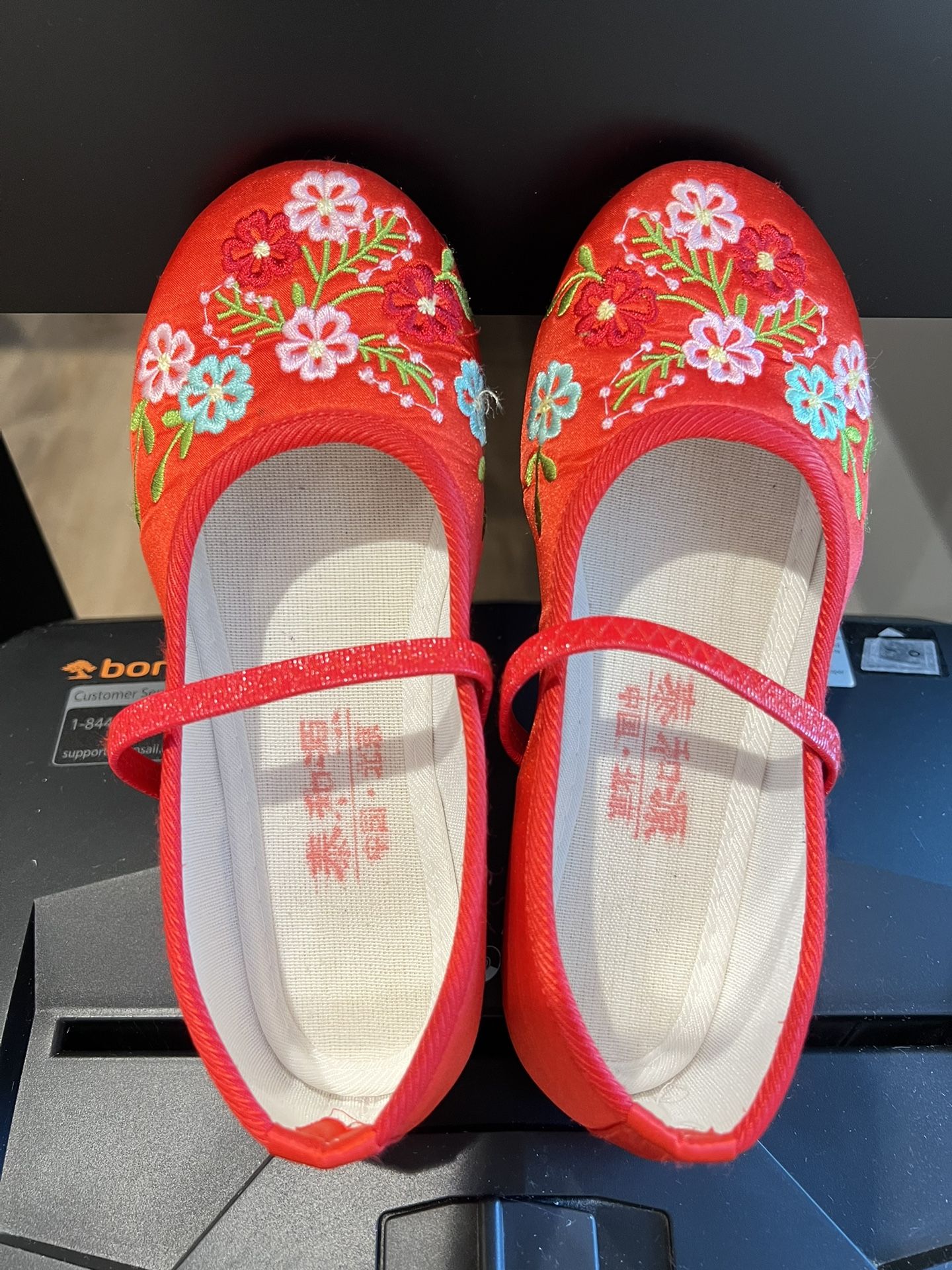 Girl’s Embroidery Shoes, Size Youth 2 (Europe Size 32, 21 cm)
