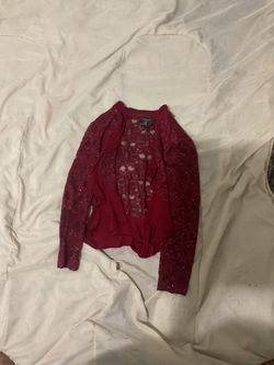 Red Lace Open-Front Cardigan