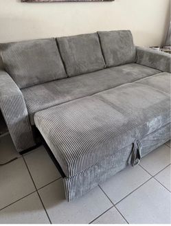 Gray Corduroy Sleeper Sofa with Pull-Out Bed
