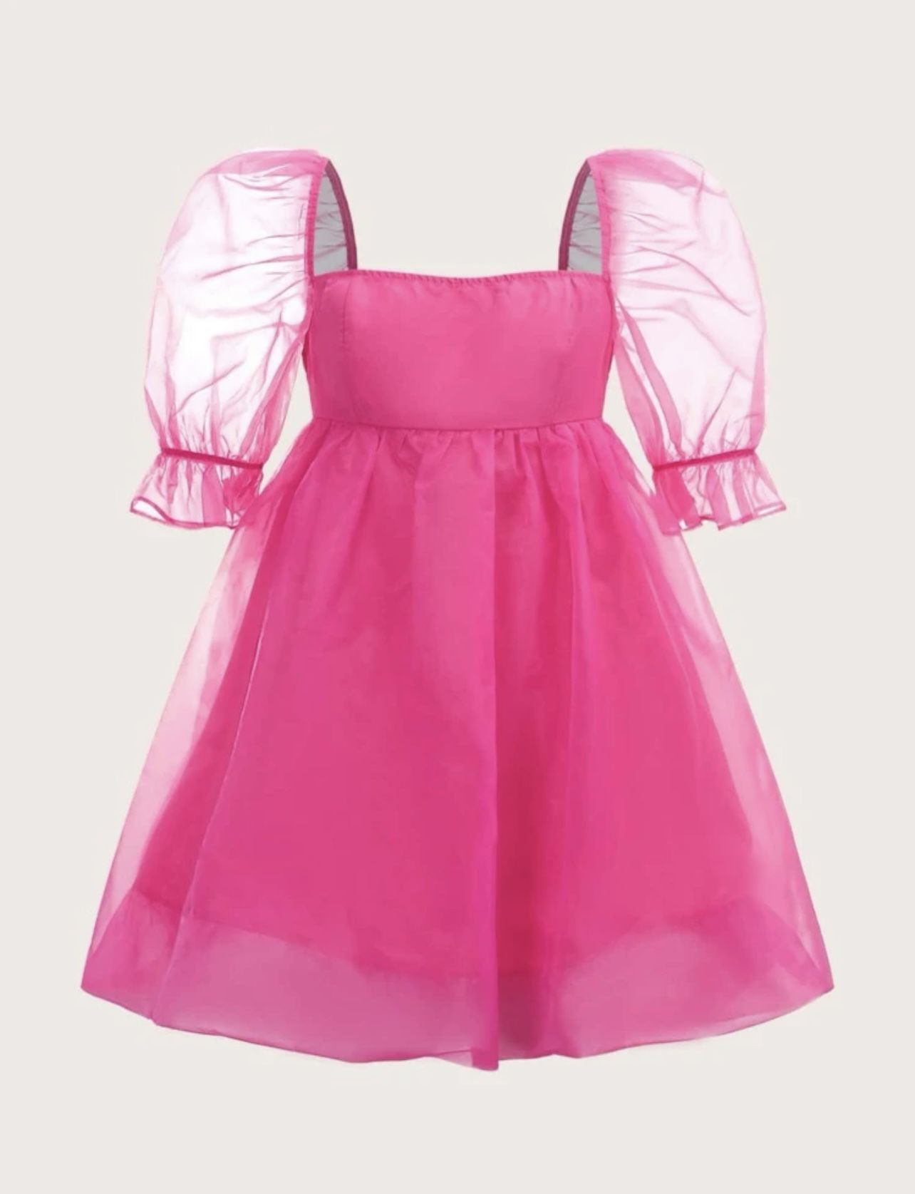 Square Neck Puff Sleeve Organza Dress