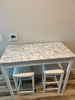 Tahoe 3-Piece Rectangle White Faux Marble Wood Top Counter Table Set Seats 2