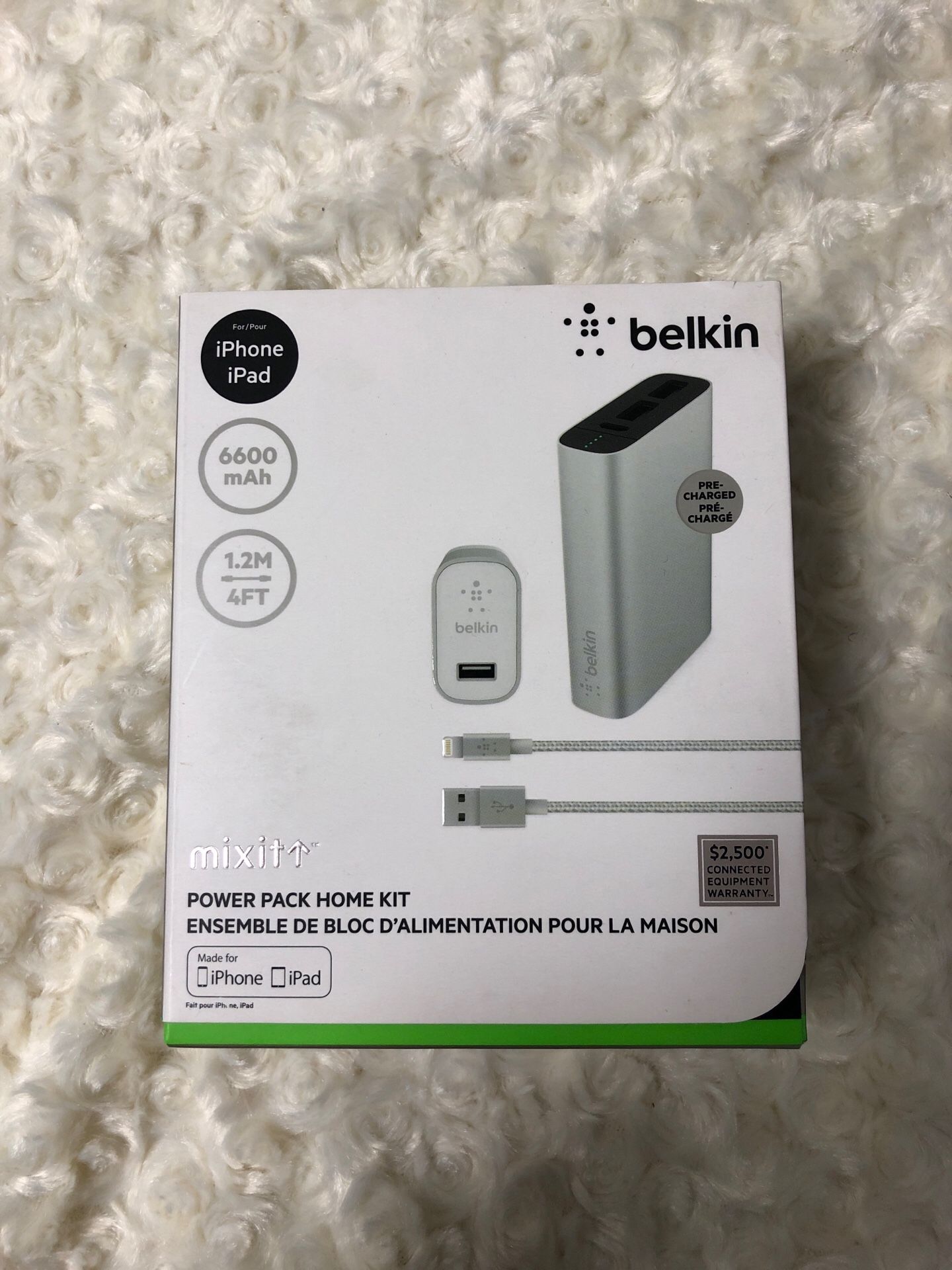Belkin Power Pack Home Kit 4ft cable, 6600mAh for iPhone iPad