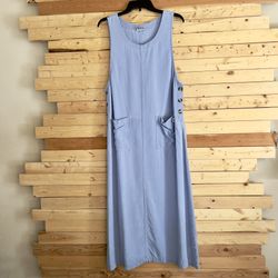 AKS Amy K Su Vintage Baby Blue Chambray Denim Sleeveless Overalls Dress size M