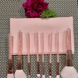 Pink makeup brush set with glitters