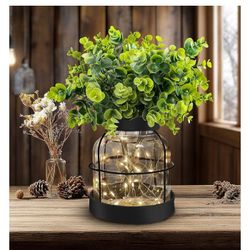 Lamp With Faux Eucalyptus Plant