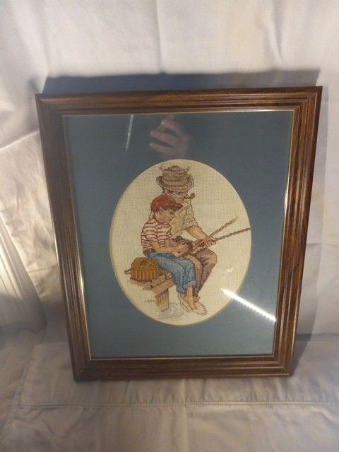 Gone Fishing Father & Son Cross Stitch Completed Numbered