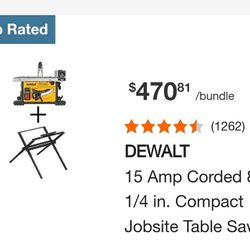 DeWalt 8-1/4" Compact Jobsite Tablesaw With Folding Stand,New, Financing Available 