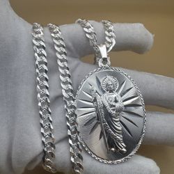 Plata 925 Cadena Con San Judas Largo 23.5 Pulgadas. 