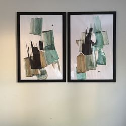 Large 2-Piece Abstract Framed Wall Art – 24x36 Each – Modern Designer Style