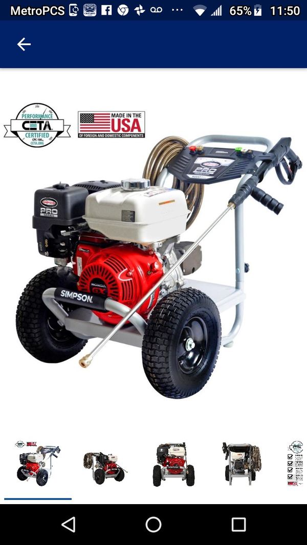 Simpson pro series 4000 PSI 3.5 gallons per minute cold water gas pressure washer with a Honda