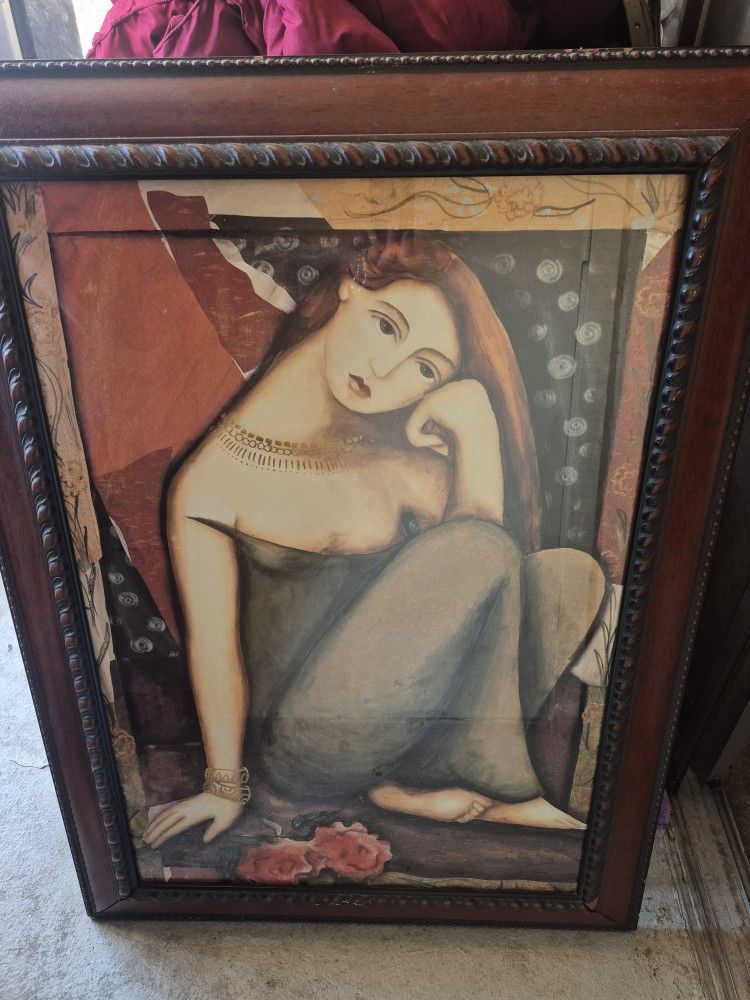 A woman with a red rose. Heavy Picture.